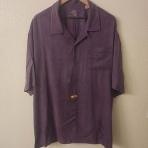 Tommy Bahama Shirt Mens XL Purple 100% Silk Leaf Jacquard Camp Button Up Pocket